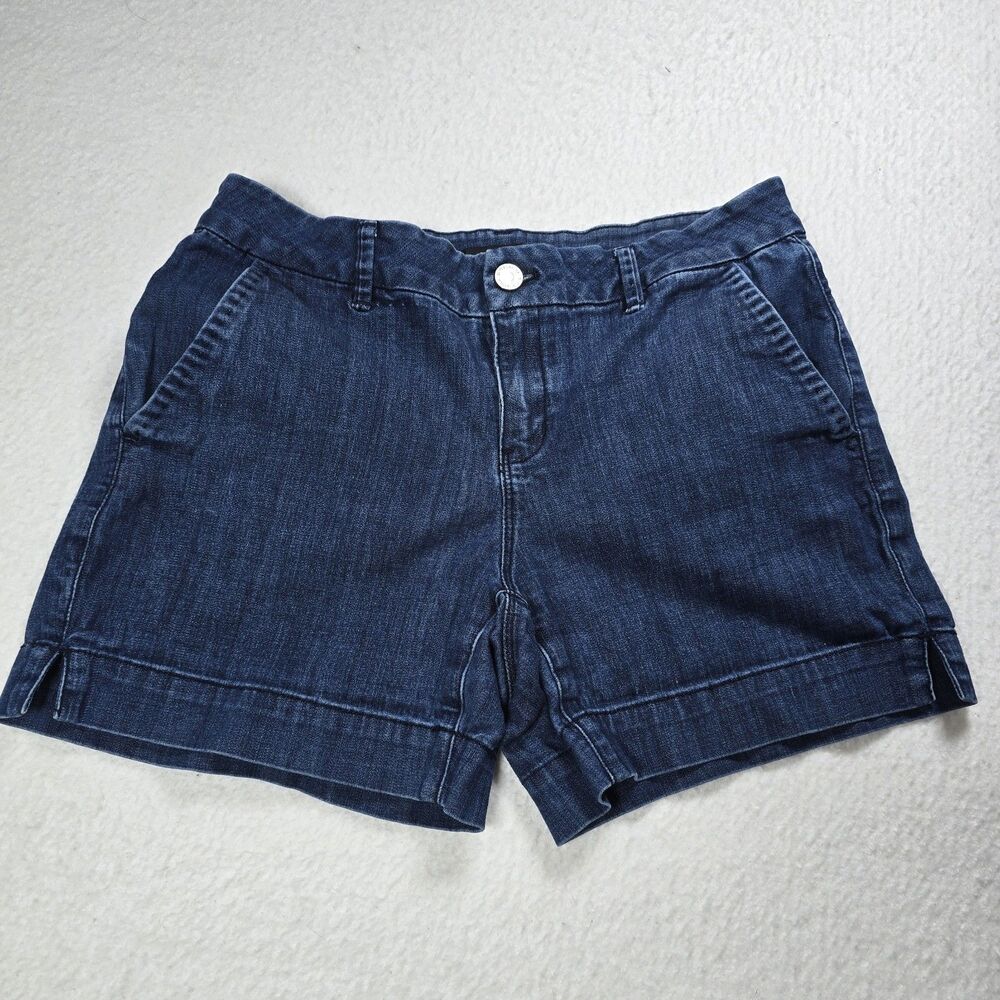 White House Black Market Denim Shorts Dark Wash Button Accent Size 2